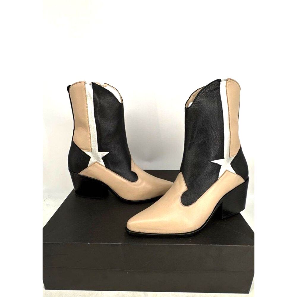 NIB Bala Di Gala Handmade Leather Stella Western Star Ankle Boots Tan Size 10